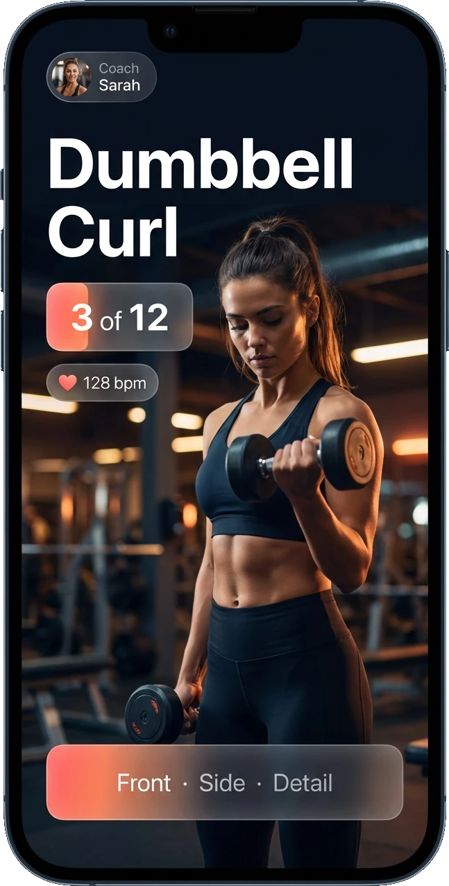Premium fitness app with real creator video